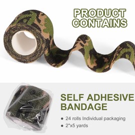 24 Pack Self Adhesive Bandage Wrap, 2” x 5 Yards Cohesive Medical Tape Elastic Grip Tape Black Sports Tape Athletic for Ankle, Wrist Sprains, Pet First Aid (Camo, 2 Inch)