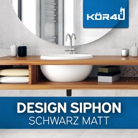 kör4u Design Siphon, 1 1/4 Inch x 32 mm, Black Matt, Cup Odour Trap, Tube Odour Trap for Sinks, Extra Long Pipes, Includes Seals