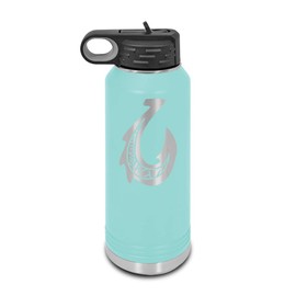 Hawaiian Polynesian Fish Hook Laser Engraved Water Bottle Customizable Polar Camel Stainless Steel with Straw - Makau Hawaii Native Local HI Teal 32 oz