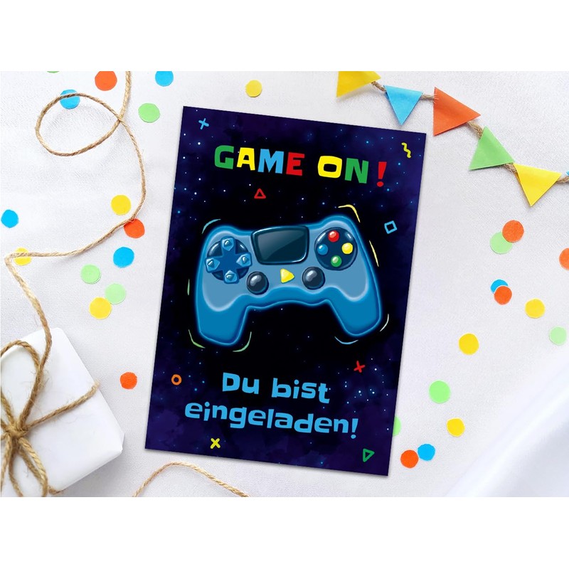 Minkocards 12 Invitation Cards Children's Birthday Boy Gamer Party Including