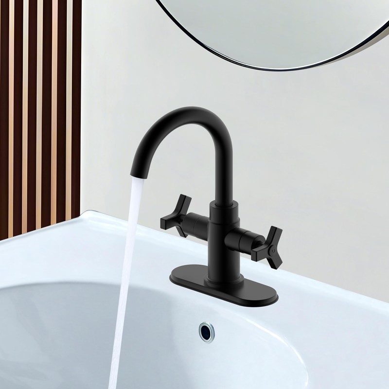 Derengge Matte Black Bathroom Faucet,Two-Handle Bathroom Sink Faucet Water Supply
