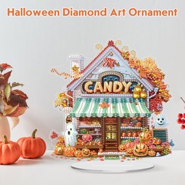 MEIYUDA Hollaween Diamond Art Tabletop Kits, Candy House Diamond Art Painting Desktop Ornaments for Adult, DIY Special Shaped Crystal Desk Placement Ornament for Home Office Decor Crafts Gift