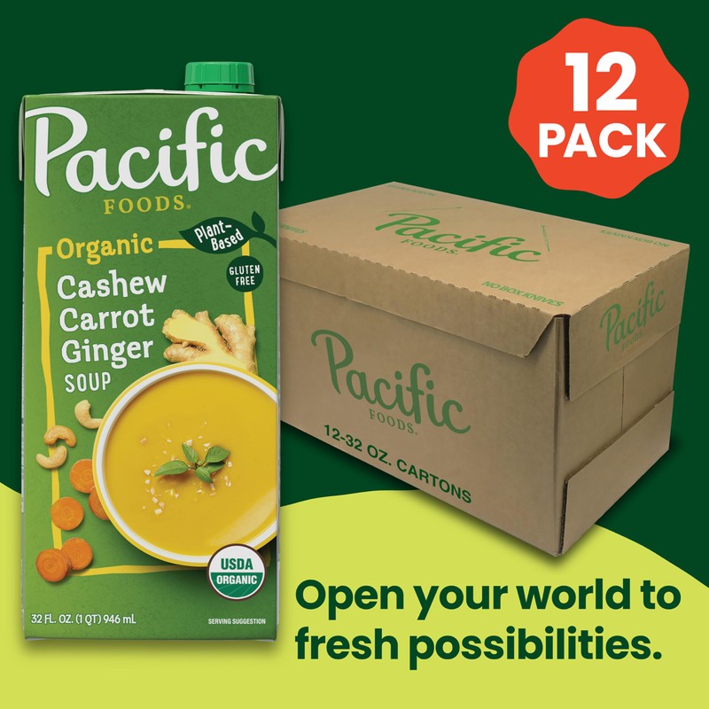Pacific Foods Organic Cashew Carrot Ginger Soup, 32 oz Carton