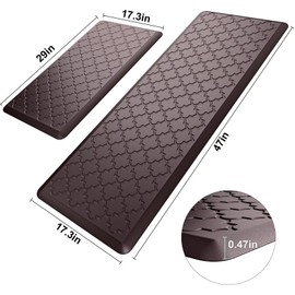 StepAura Kitchen Mats for Floor 2 Piece - Anti Fatigue Mats for Kitchen Floor - Non Slip Cushioned Rugs for Standing,Office,Sink,Laundry,Chocolate
