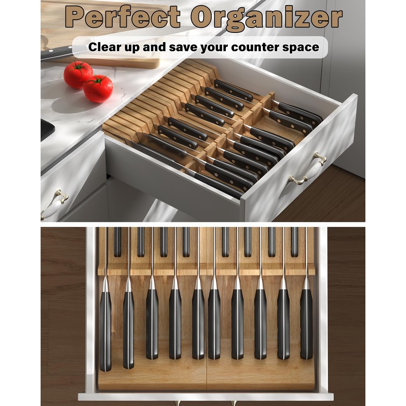 Cook N Home In-Drawer Knife Block Organizer 18-slot, (2pc 9-Slot)