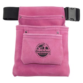 Graintex SS2033 3 Pocket Nail & Tool Pouch Pink Color Suede Leather with 2â€ Webbing Belt for Constructors, Electricians, Plumbers, Handymen