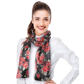 CBC Crown Christmas Scarf - Christmas Theme Candycane, Poinsettia Scarf Accessories, 13" x 60" Inches, Made In Korea (Poinsettia-Black)