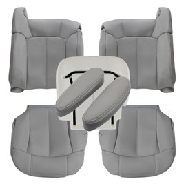 NLQR Front Driver & Passenger Bottom & Top Lean Back Leather Seat Covers & Armrest Covers & Driver Bottom Seat Foam Cushion Compatible with Chevy Silverado Tahoe Suburban GMC Sierra 2000 2001 2002