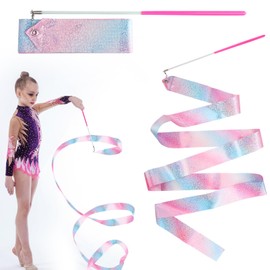 Nazaz Pack of 2 Dance Bands Gymnastics Band with Rod Suitable for 200 cm Gymnastics Band Children Dance Streamers Rhythmic Sports Gymnastics Band Dance Bands for Artistic Dance Training Bar