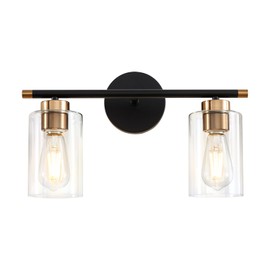Uiimeces Black Bathroom Light Fixtures, 2-Light Bathroom Vanity Light Over Mirror, Modern Matte Black Wall Sconce Lighting Bath with Clear Glass Shade, Vanity Lights for Mirror Bedroom Living Room