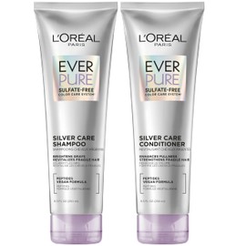 L'Oreal Paris EverPure Silver Care Sulfate Free Shampoo and Conditioner Set, Nourishing Vegan Formula with Peptides for Brightening Gray Hair, 1 Kit