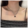 Allereya Square Onyx Pendant Necklace Black Onyx Choker Necklace Square