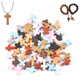 CHENNAN Pack of 100 Wooden Cross Pendants, DIY Cross Charms, Natural Wood Cross Beads Pendants, Wooden Cross Pendants, DIY Mini Wooden Cross Pendants, for Sunday School DIY Crafts (A)