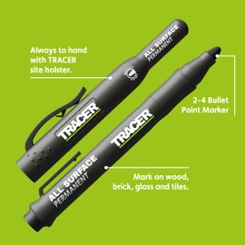 Tracer Clog-Free Black Construction Marker Set with Site Holsters (All-Purpose Markers perfect for shiny and dusty surfaces.) - Twin Pack. Black