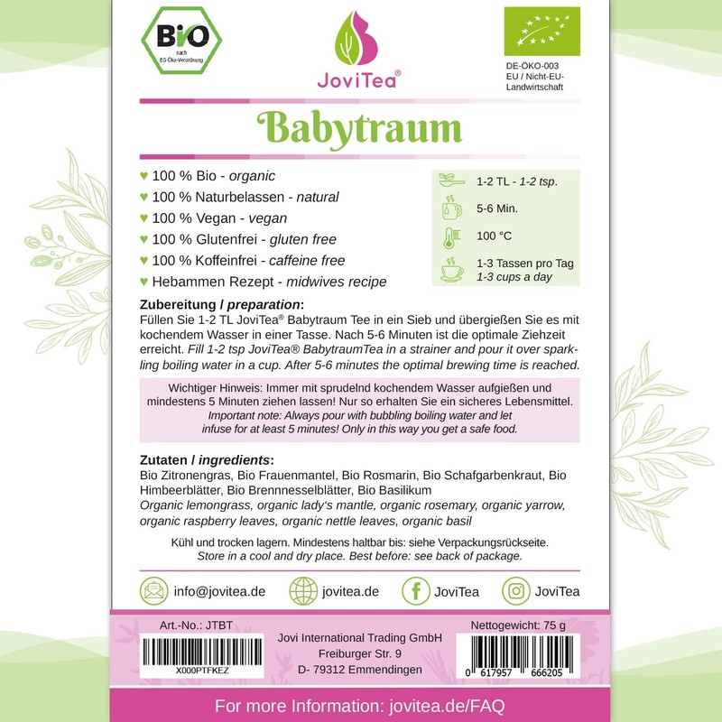 JoviTea® Babytraum Organic Rattling Stork Tea – Traditional Formula –