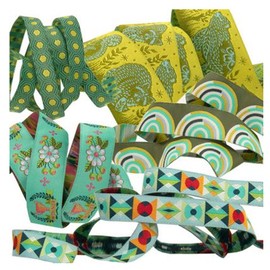 Tula Pink Vintage-Winner Designer Ribbon Pack Notion, Blue/Green