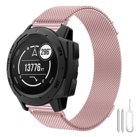 Milanais Strap Compatible with Garmin Instinct 2, Double Magnetic Classic Stainless Steel Metal Replacement Wristbands for Garmin Instinct, Instinct Tactical, Instinct Tide, Instinct Solar, Pink