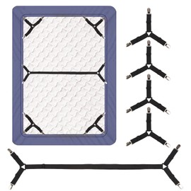 Luyena Bed Sheet Straps,4+1 Pcs Fitted Sheet Clips Holder,Upgraded Triangular Sheet Clip for Corner, Elastic Adjustable Sheet Strap for Mattress Cover, Sheet, Sofa Cushion 1(Black)