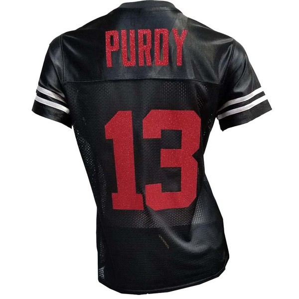 Custom Glitterflake Brock Purdy Womens Black Mesh Jersey Size X-Large