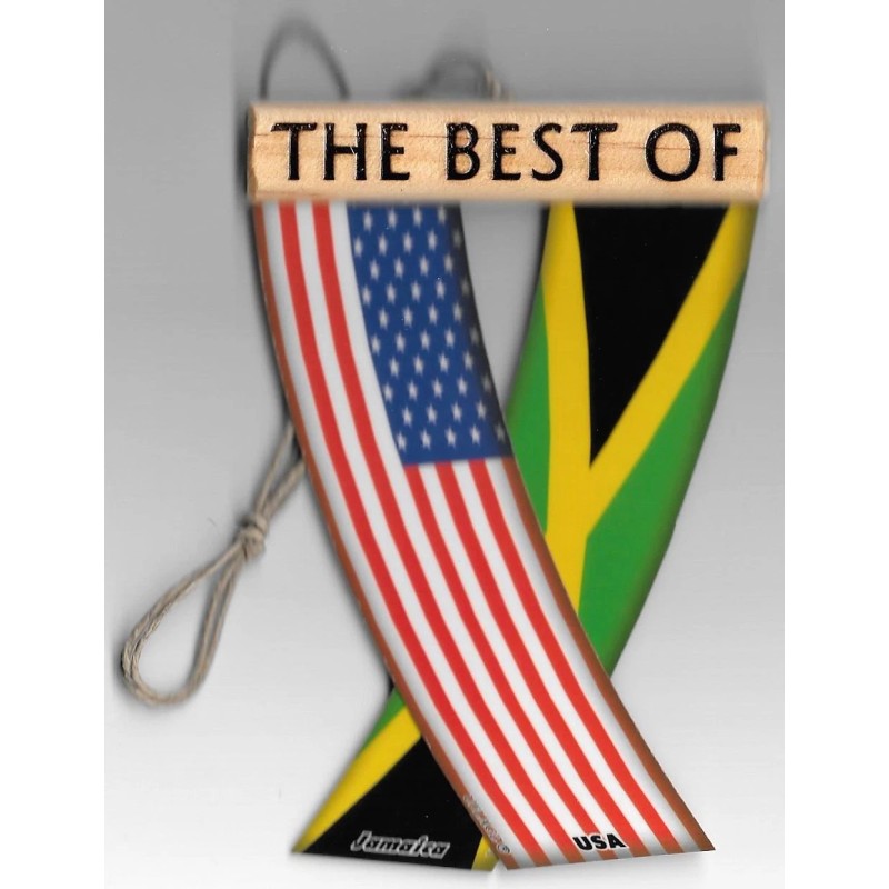 Rear view mirror car flags Jamaica and USA Jamaican unity