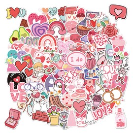 Rumyve 100 PCS Heart-Shaped Pink Cute Stickers - Love You Scrapbooking Waterproof Stickers for Girls' Fashion, Luggage, and Laptop