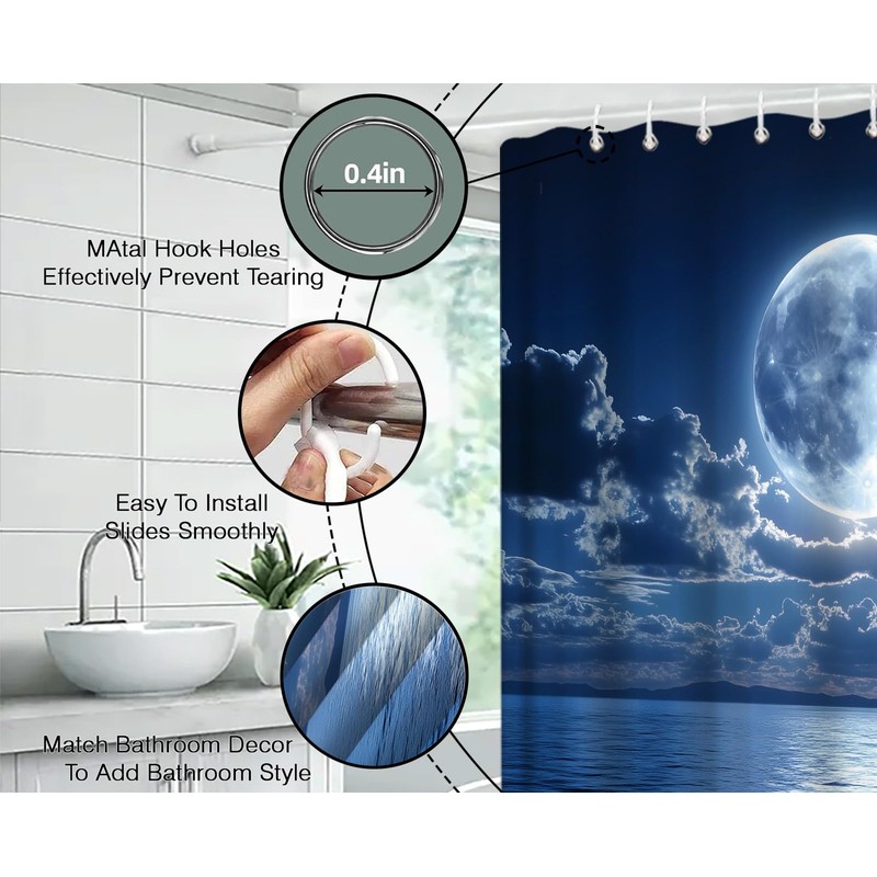 GCTNBJL Blue Oean Full Moon Shower Curtain for Bathroom,70x70(WxH) Inches
