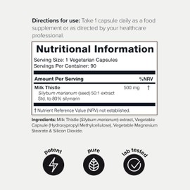 Toniiq 25,000mg 50x Concentrated Milk Thistle Extract - Milk Thistle 500mg Per Serving - 80% Silymarin - Bioavailable Silymarin Milk Thistle Supplement Capsules - 90 Vegetarian Caps