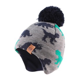 Zsedrut Winter Baby Girl or BoyHat & Scarf Set Little Kid Dinosaur Warm Earflap Hats Comfortable Neck Warmer (Gray Dinosaur, 4-8 Years)