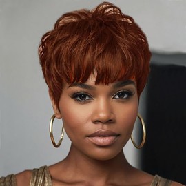 Short Pixie Cut Wig with Bangs, Layered Wavy Style, Black, Blue, and Brown Synthetic Hair Wigs For Women Cosplay hair 8 Color Options (350)