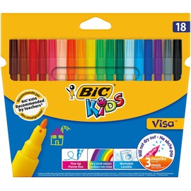 BIC Kids 888681 Brush Fibre Tip Pens Visa Pack of 18 Assorted Colours