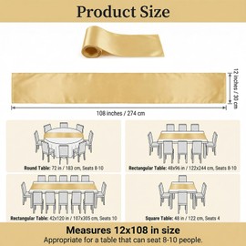 Jeffbaubl 10 Pack Gold Table Runner, 12 x 108 Inch Satin Tables Runner, Long Smooth Table Runners for Wedding Party Banquet Birthday Graduations Decoration