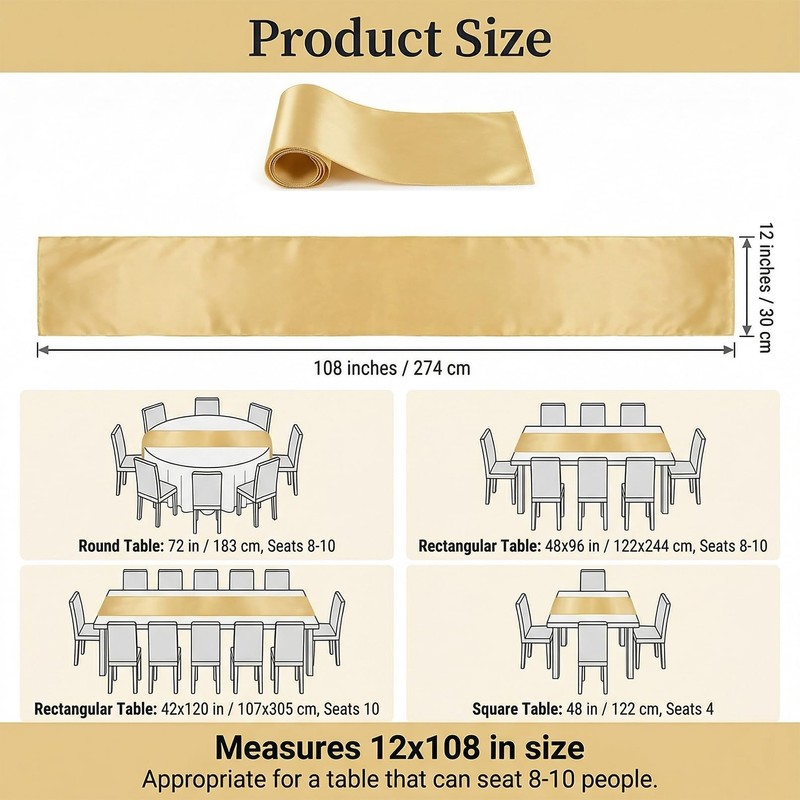 Jeffbaubl 10 Pack Gold Table Runner, 12 x 108 Inch
