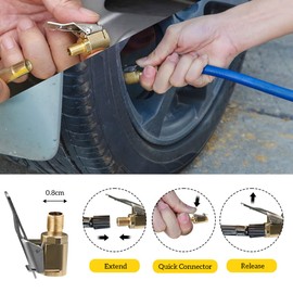 URAQT Car Valve Lever Plug Air Chuck, 4Pcs Brass Tyre Valve Air Pump Clip, Car Pump Accessories Thread Nozzle Adapter, Tire Air Chucks Open End Inflator Valve Connector for Car Truck (8mm)