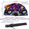 Zolee UV Glow Rave Folding Hand Fan with Bamboo Ribs