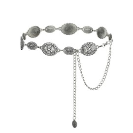 TOPACC Western Metal Oval Concho Chain Belt for Women Silver Waist Cowgirl Belt for Dresses Jeans Country Concert Outfit