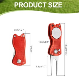 PATIKIL Golf Divot Repair Tool, Foldable Metal Golf Green Divot Tool with Magnetic Ball Marker & Stainless Steel Fork for Golfer, Red