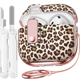Polislime for Apple AirPod 4 Case Cover 2024 with Lock,Clear TPU Floral AirPod 4th Generation Cases for Women Girly, Air Pod Gen 4 Pro Case with Keychain & Cleaner Kit- Oil Leopard Print