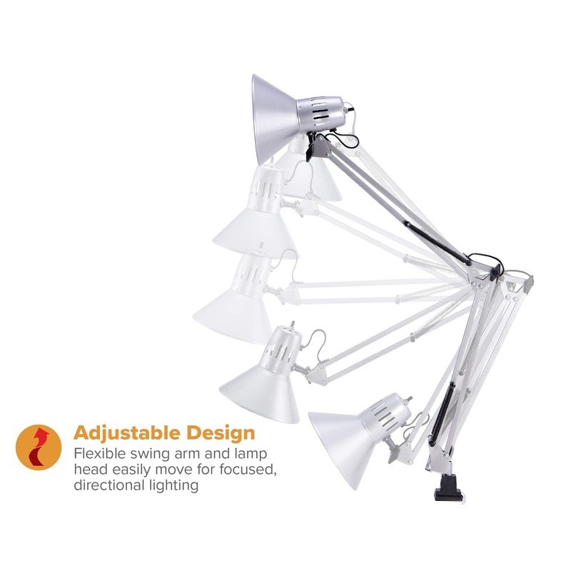 Bostitch Office VLF100-SLV Swing Arm Desk Lamp with Clamp Mount,