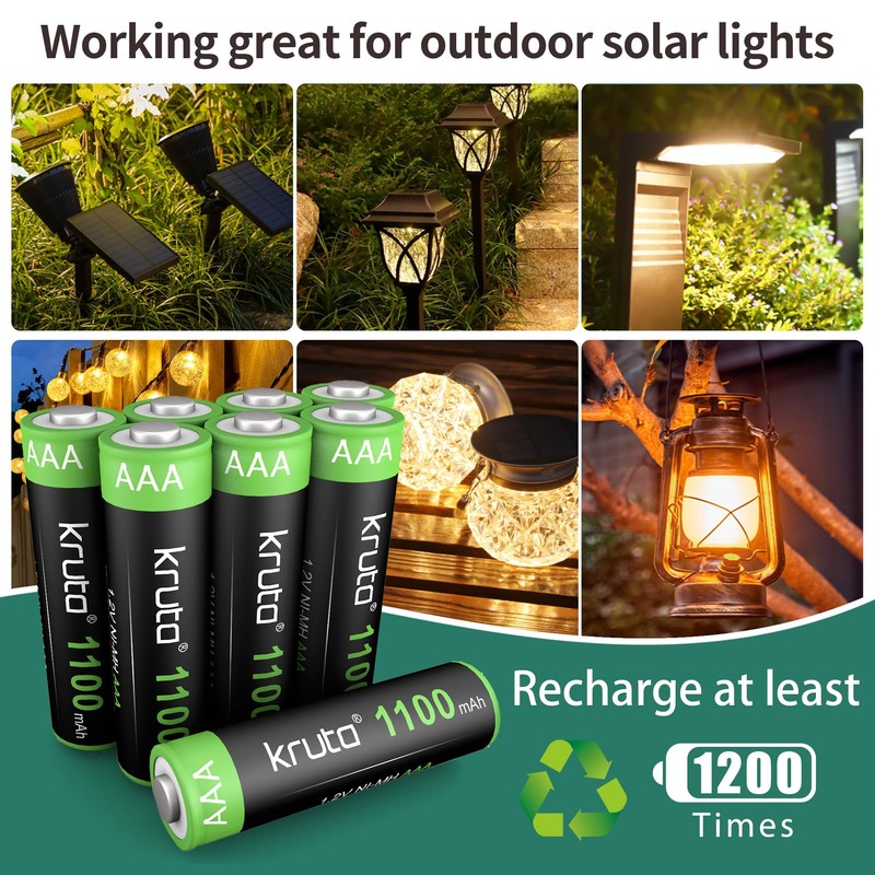 Kruta Solar Lights Batteries AAA 1100mah High Capacity 1.2V Ni-MH