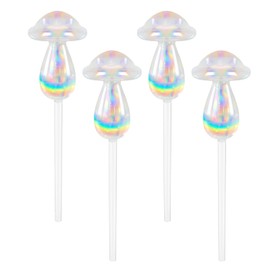 Aynaxcol Rainbow Plant Watering Globes, Rainbow Gradient Color Plant Watering Bulb Devices,Mushroom Self Watering Spikes Iridescent, Pack of 4