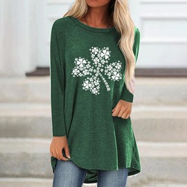 YOPLANET Womens St Patricks Day Shamrock Shirts Irish Long Tunic Tops to Wear with Leggings Plus Size, Long Sleeve O Neck Tunics