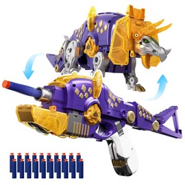 Blaster Toy Gun Transforming Alloy Dinosaur - 2 in 1 Morphing Toy (Gun to Dino), Soft Bullet Toy Blaster Gun with 20 Foam for Indoor Outdoor Shooting Game, Toy Blaster for Kids Boys Girls (T-Dino)