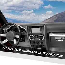Jimen Fit for Jeep Wrangler JK JKU 2007-2010, 14PCS Interior Kits - Instrument Panel Dashboard Cover, AC Vent Ring, Passenger Grab Handle Trim, A Pillar Speaker Cover (Chrome)