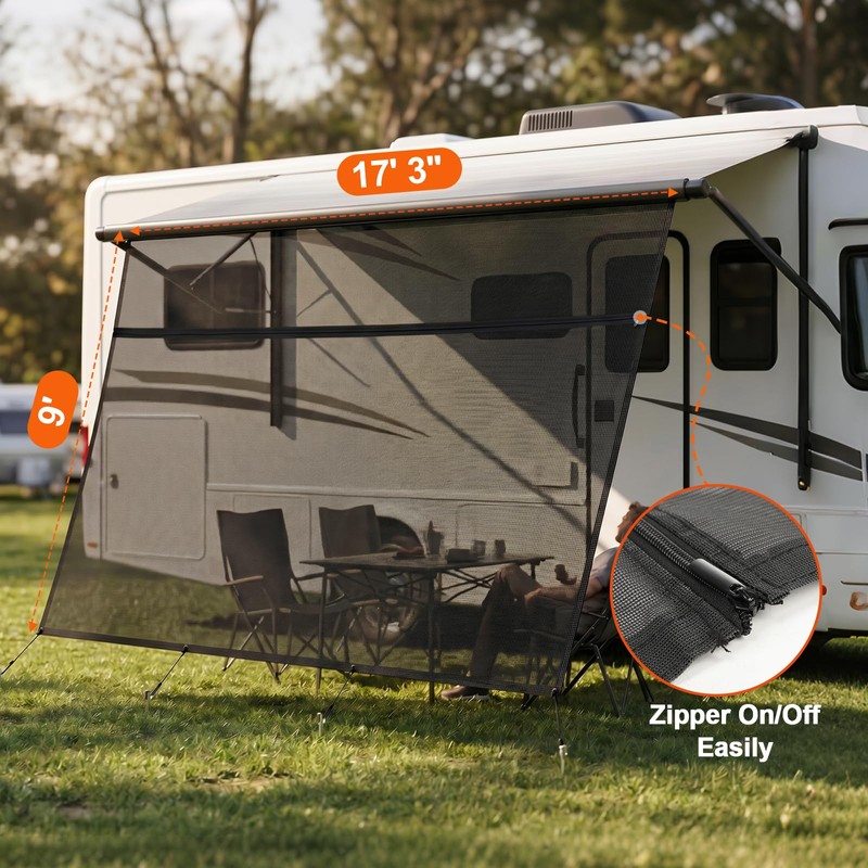 GEARBONE 9'x17'3" RV Awning Sun Shade Screen, Mesh Sunshade for