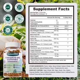 KumuoKeol Oregand Gummies Oil of Oregano with Black Seed Oil, Organic Oil of Oregano Supplements with Vitamin D3 - Immune & Digestive Support - Vegan and Non GMO, 60 Count