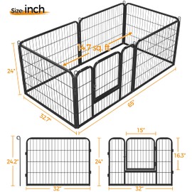 Topeakmart 24-Inch 6 Panel Heavy Duty Portable Pet Playpen Dog Exercise Pen Cat Fence Crate Cage Kennelwith Door Puppy Rabbits Play Pen,Outdoor/Indoor,Black