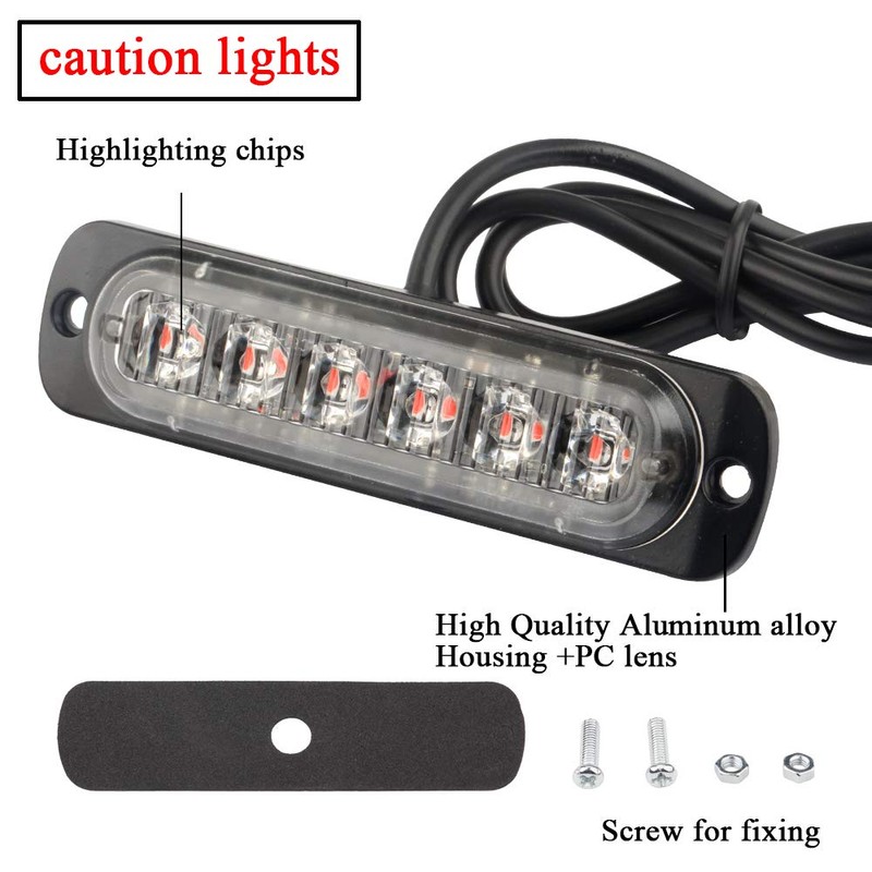 KaiDengZhe 4pcs Ultra Thin 6LED Emergency Warning Lights Red Hazard