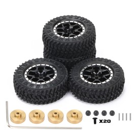 RCAWD Scx24 RC Wheel Tyre Chrome Brass Weights 46g 1" Beadlock Wheel Rim 26x13mm Glue Free with 55mm Tire for Axial 1-24 Scx24 Crawler 4pcs/Set (Black)