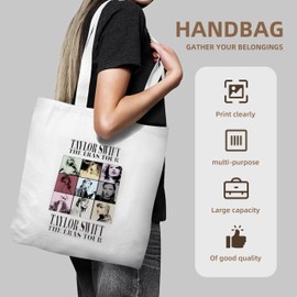 Canvas Makeup Bag& Tote Bag TylishSet, for Women Girls, Grocery Canvas Shopping Cosmetic Bag Aesthetic Portable Zipper, 2-Pack (White)