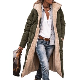 PRETTYGARDEN Women's Warm Winter Coats 2025 Fluffy Fleece Hooded Long Down Jackets Outerwear (Army Green,Small)